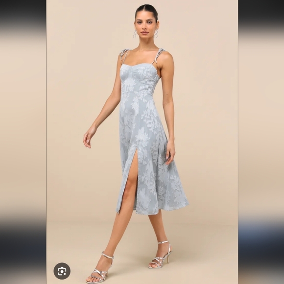 Lulu's Dusty Blue Midi Dress - Picture 1 of 5